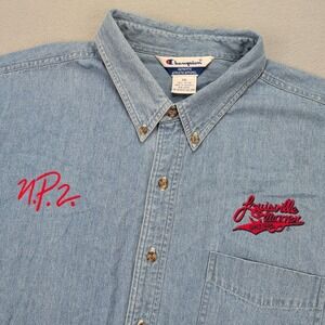 Vtg Champion Louisville Slugger Shirt Mens 2XL Blue Denim Button Down Baseball